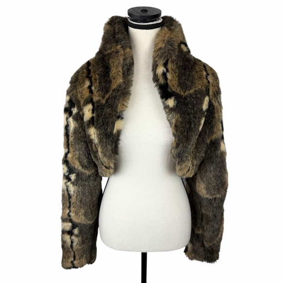 De’rotchild Faux Fur Cropped Jacket Bolero Glam Y2K Quiet Luxury Cozy Chic M - Picture 2 of 12